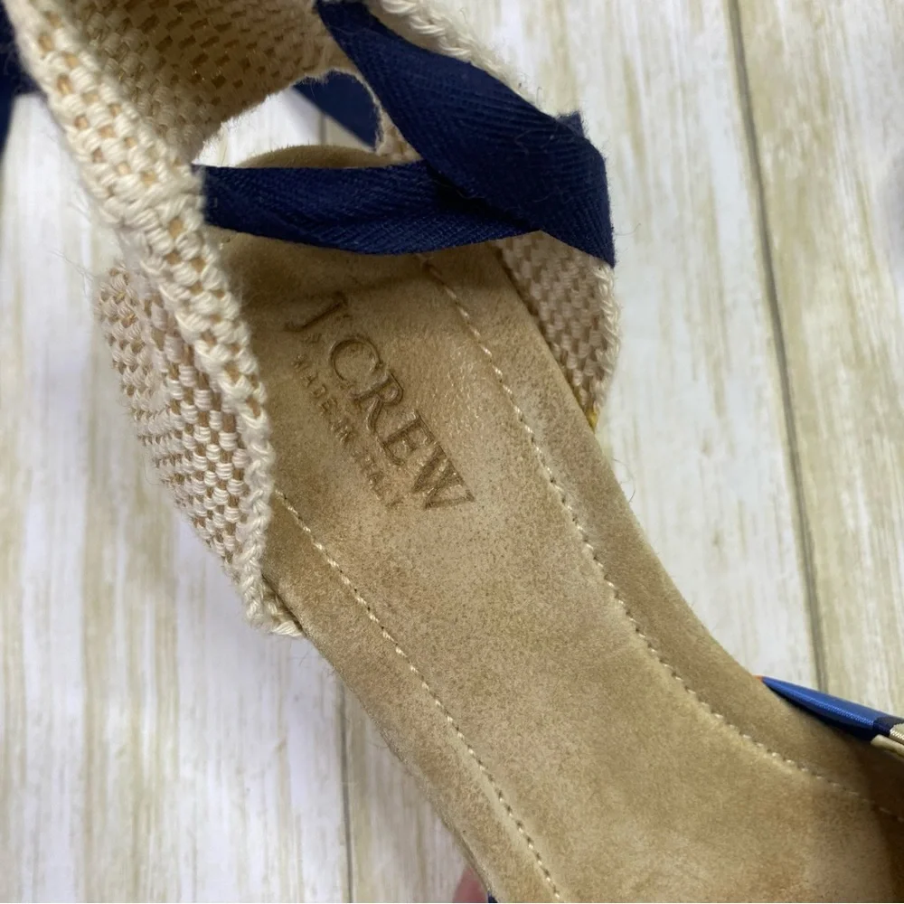 J. Crew Blue Striped Marianne Wrap Ankle Espadrille Wedge Sandals